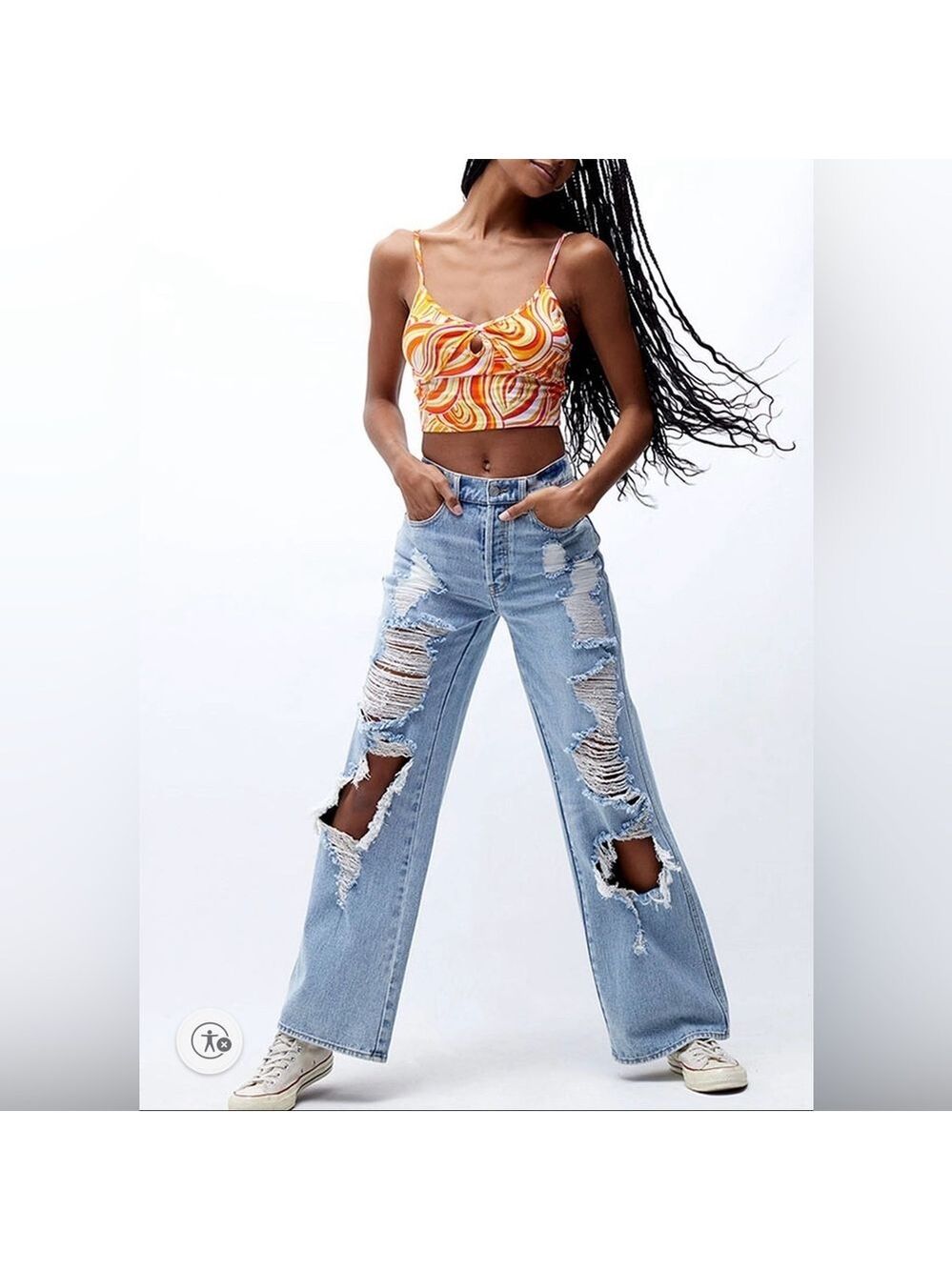 PACSUN High Waist Wide Leg Light Wash Thrashed W 26 and 31” Inseam